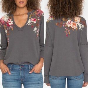 Johnny Was Los Angeles Chrys Thermal Embroidered Top Shirt Gray